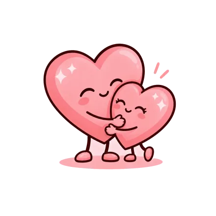 Two cartoon hearts hugging each other